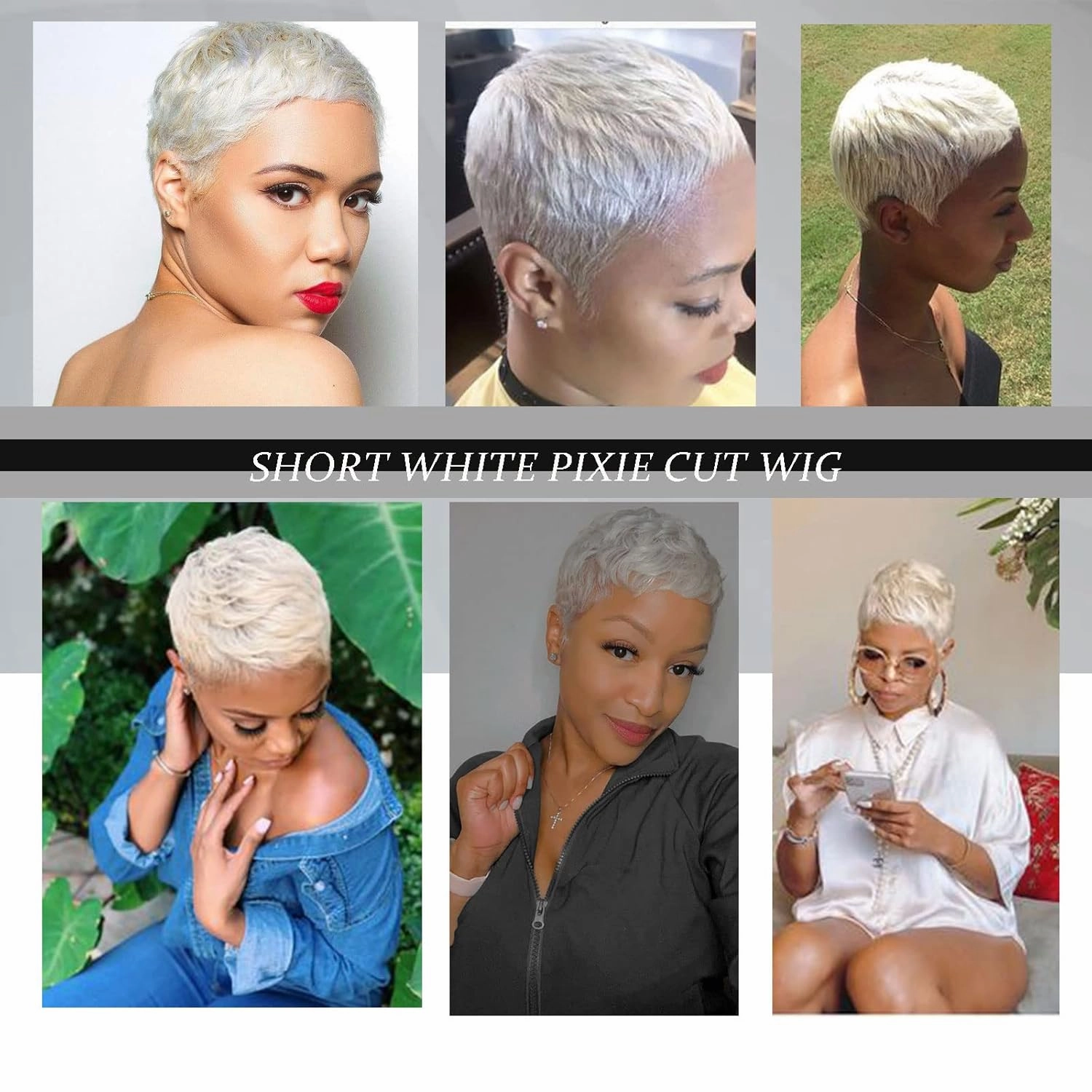 MOONSHOW Short White Pixie Wigs for Women Pixie Cut Wig Short Pixie Cut Wigs for Black Women Layered Synthetic Heat Resistant Pixie Wig for Party Cosplay Use