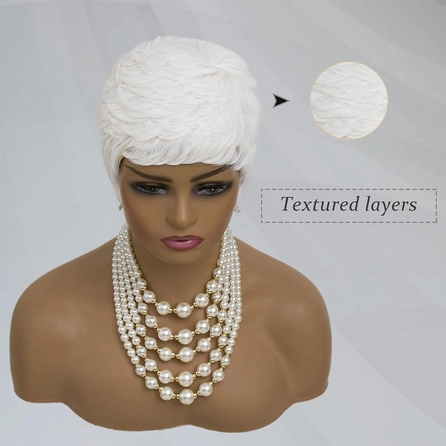 MOONSHOW Short White Pixie Wigs for Women Pixie Cut Wig Short Pixie Cut Wigs for Black Women Layered Synthetic Heat Resistant Pixie Wig for Party Cosplay Use
