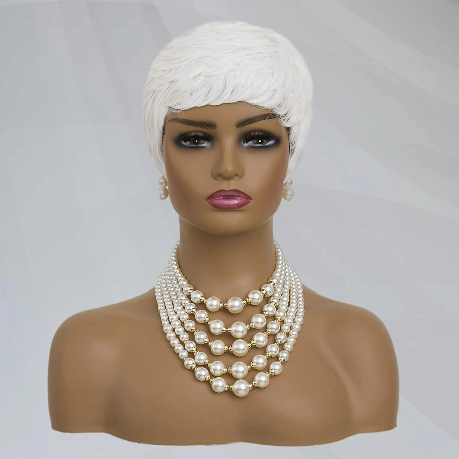 MOONSHOW Short White Pixie Wigs for Women Pixie Cut Wig Short Pixie Cut Wigs for Black Women Layered Synthetic Heat Resistant Pixie Wig for Party Cosplay Use
