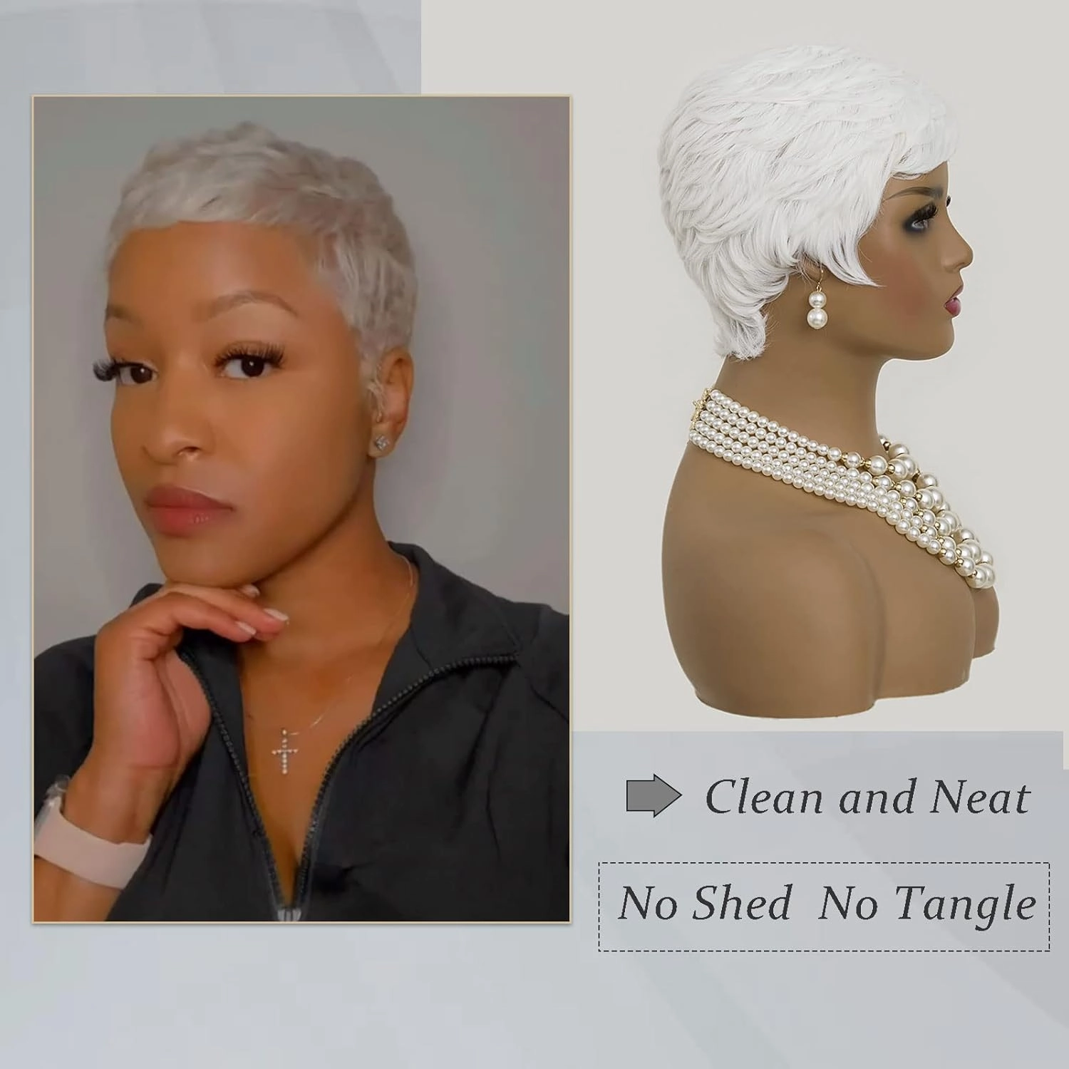 MOONSHOW Short White Pixie Wigs for Women Pixie Cut Wig Short Pixie Cut Wigs for Black Women Layered Synthetic Heat Resistant Pixie Wig for Party Cosplay Use