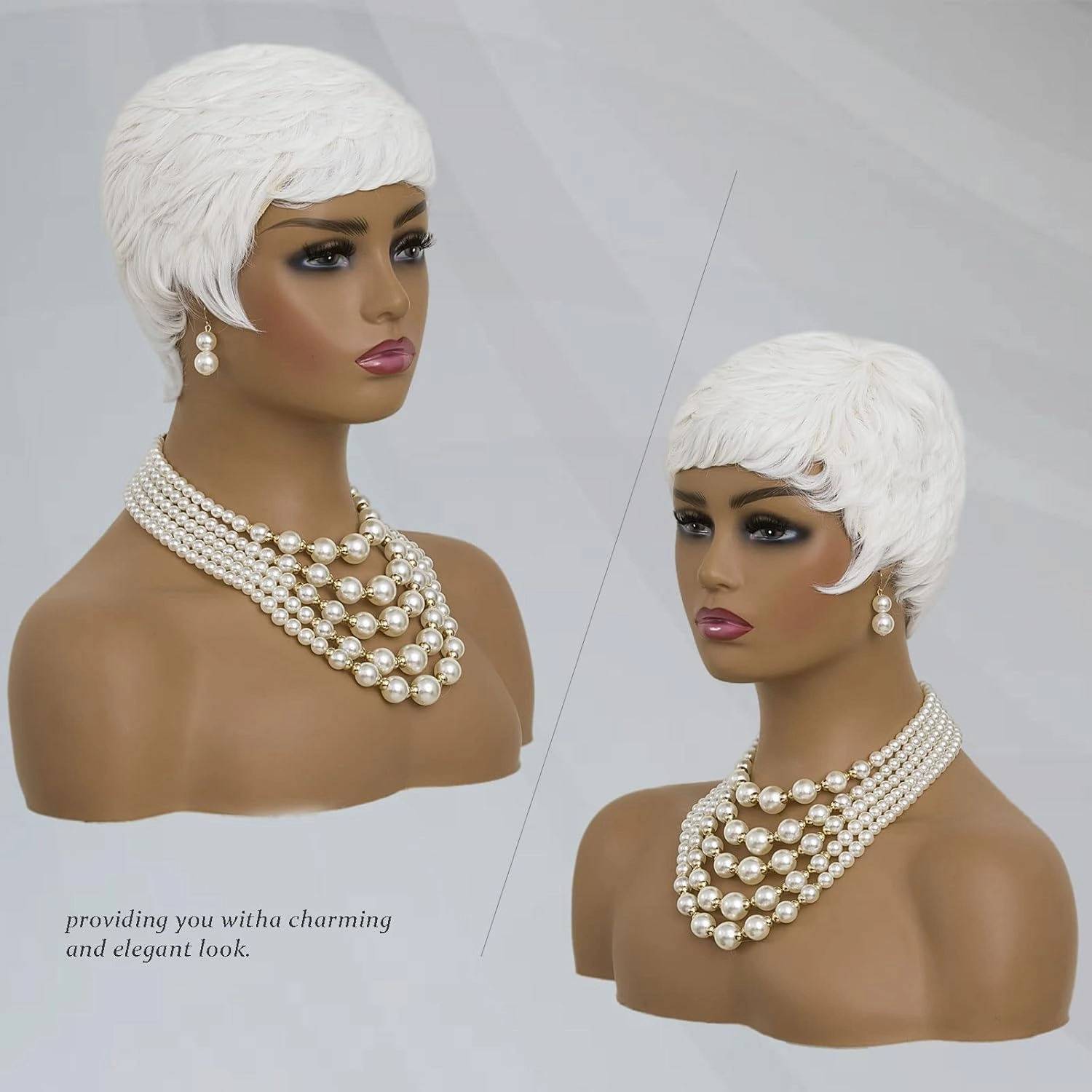 MOONSHOW Short White Pixie Wigs for Women Pixie Cut Wig Short Pixie Cut Wigs for Black Women Layered Synthetic Heat Resistant Pixie Wig for Party Cosplay Use