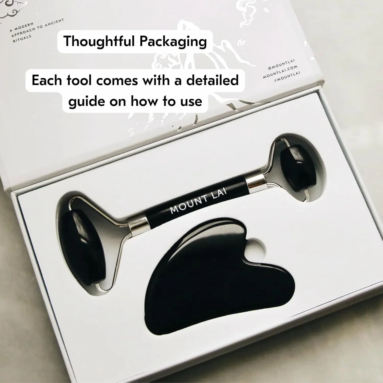 Mount Lai Black Obsidian Facial Spa Set, Black Obsidian Gua Sha Facial Tools Set and Roller, Guasha Tool for Face to Relieve Muscle Tension and Reduce Puffiness, Anti Aging Skin Care Sets for Women