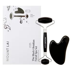 Mount Lai Black Obsidian Facial Spa Set, Black Obsidian Gua Sha Facial Tools Set and Roller, Guasha Tool for Face to Relieve Muscle Tension and Reduce Puffiness, Anti Aging Skin Care Sets for Women