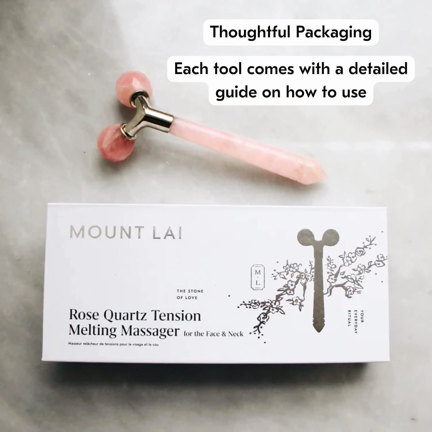 Mount Lai Rose Quartz Tension Melting Facial Massager for Face & Neck – Face Roller to Relieve Tension, Soothe Stress, Improve Circulation & Enhance Skin Radiance