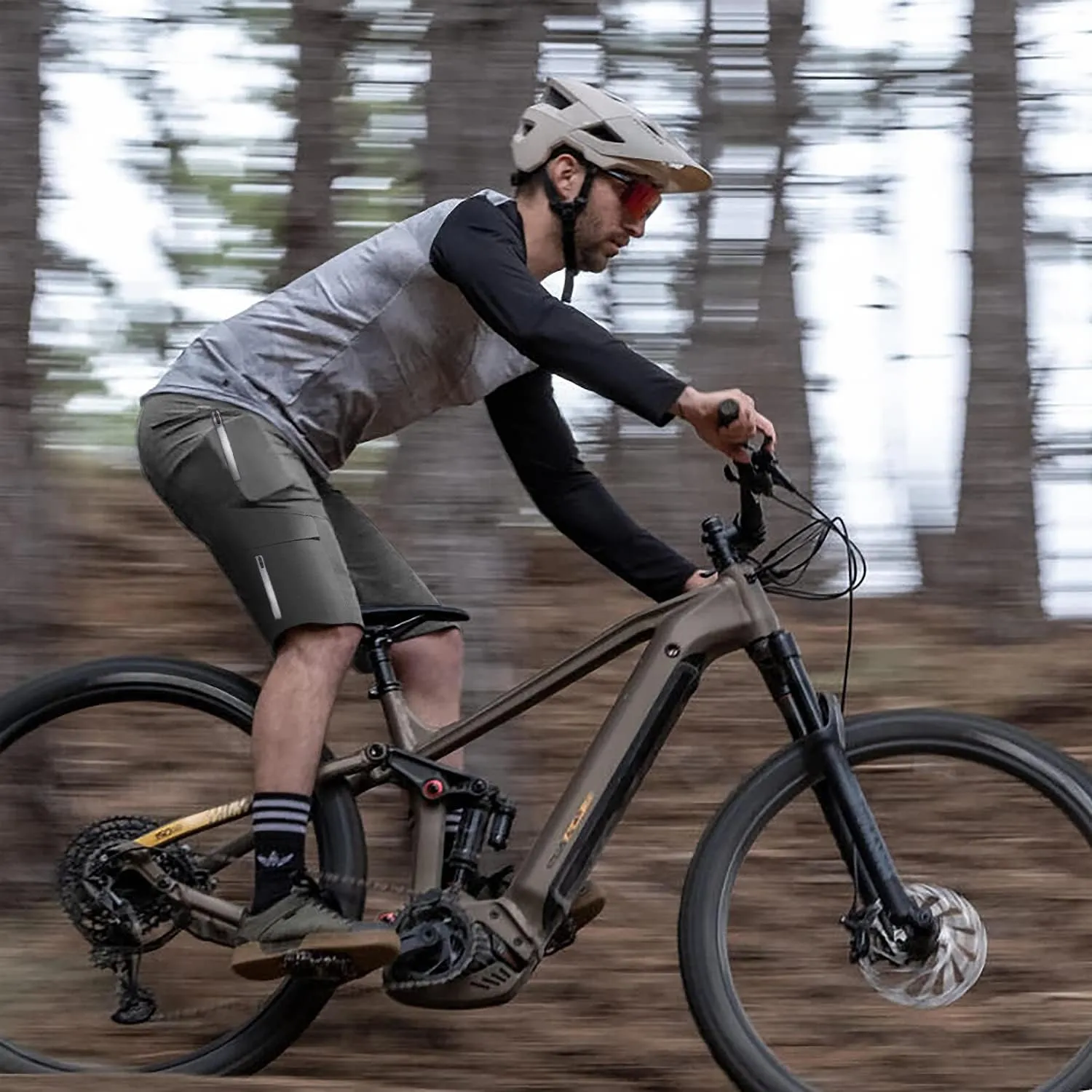 Mountain Bike Shorts for Men,3D Padded Loose-fit Cycling Biking Bicycle Shorts Mens with Underwear Zipper Pockets