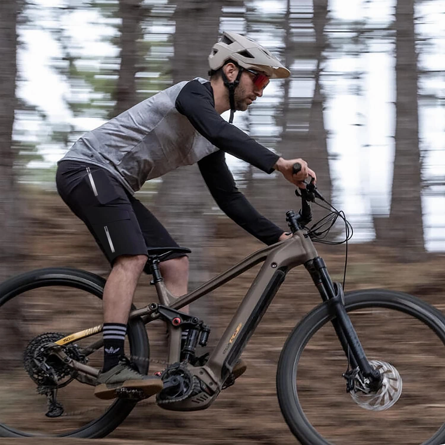 Mountain Bike Shorts for Men,3D Padded Loose-fit Cycling Biking Bicycle Shorts Mens with Underwear Zipper Pockets