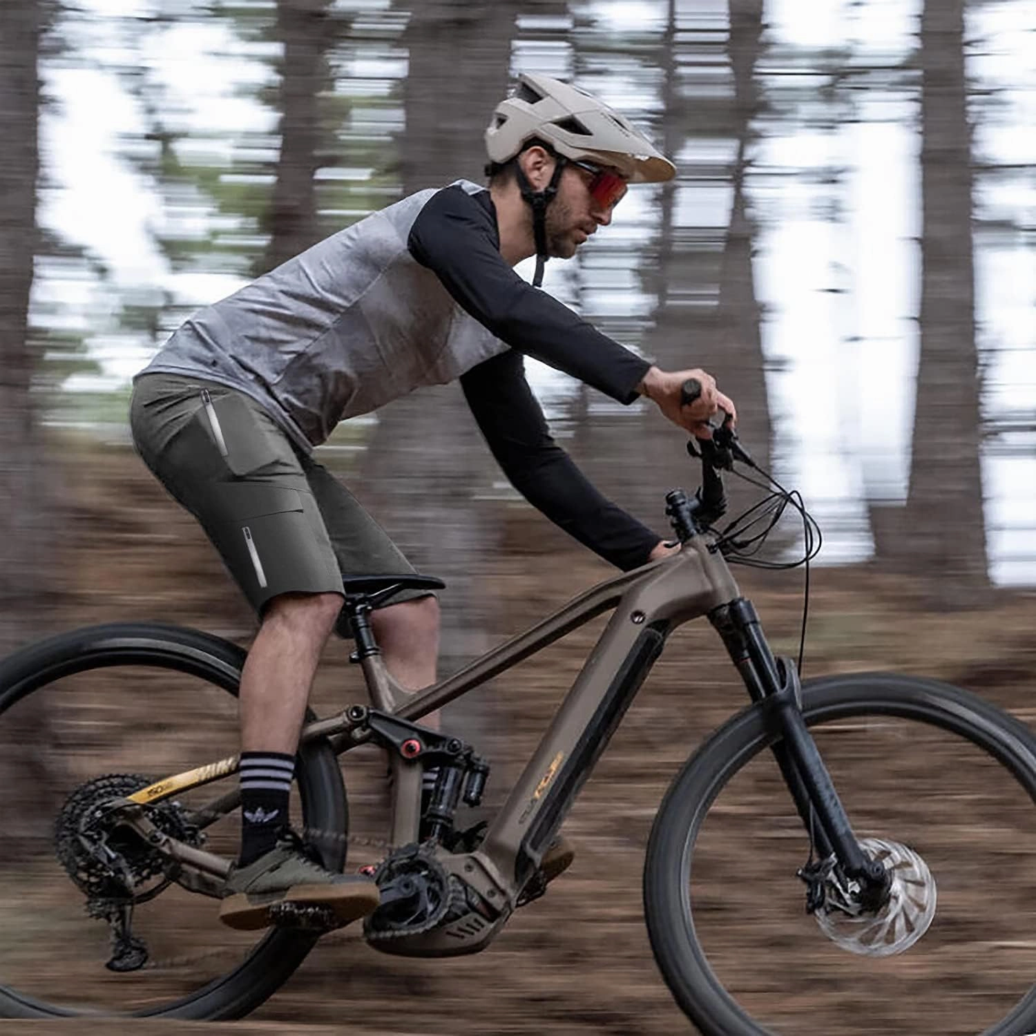 Mountain Bike Shorts for Men,3D Padded Loose-fit Cycling Biking Bicycle Shorts Mens with Underwear Zipper Pockets