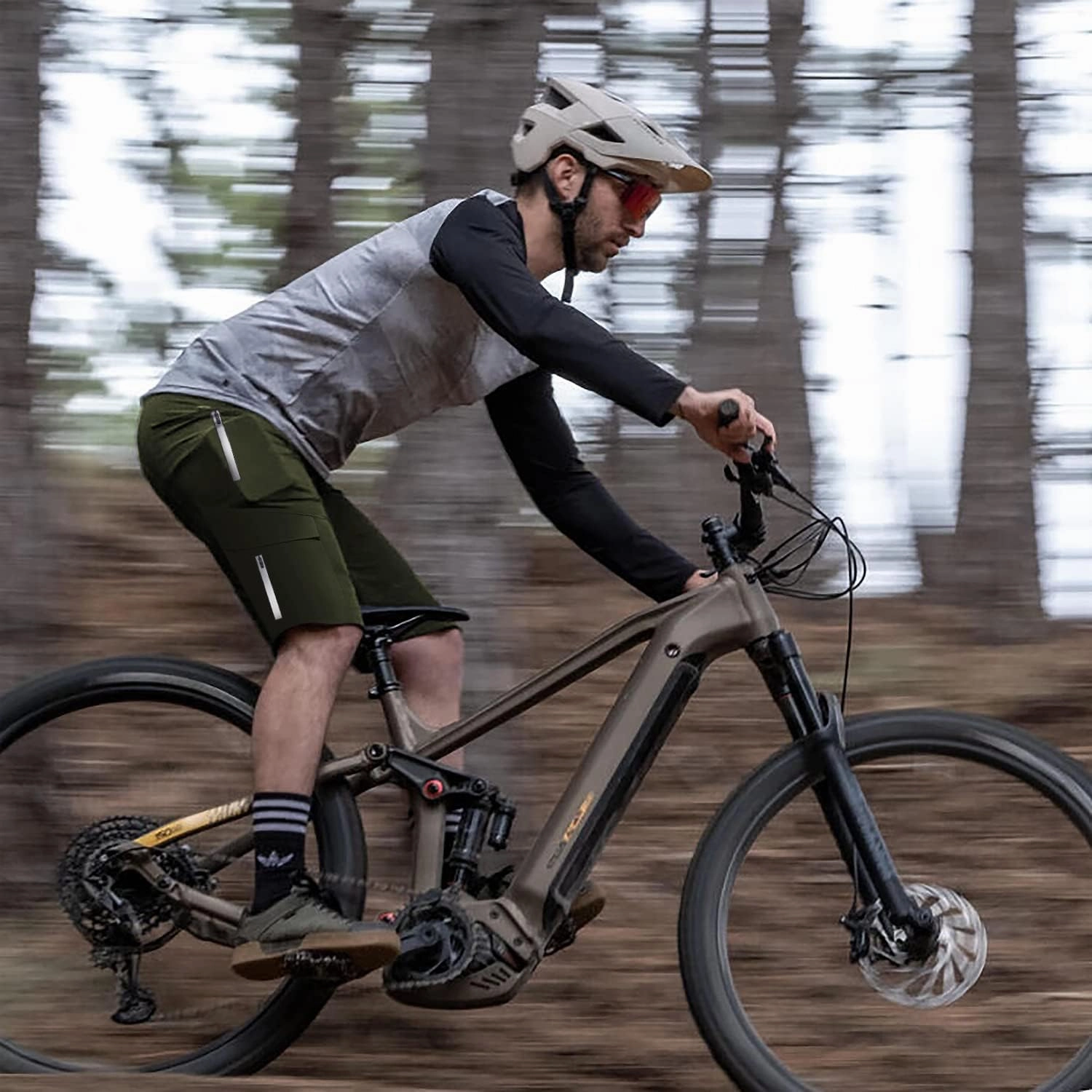 Mountain Bike Shorts for Men,3D Padded Loose-fit Cycling Biking Bicycle Shorts Mens with Underwear Zipper Pockets