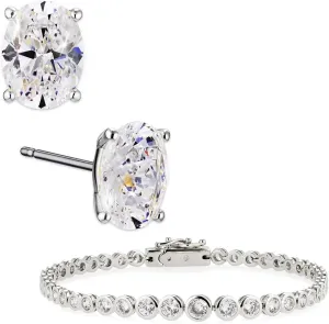 NADRI Oval Stud Earrings and Tennis Bracelet For Women, Bridal Jewelry