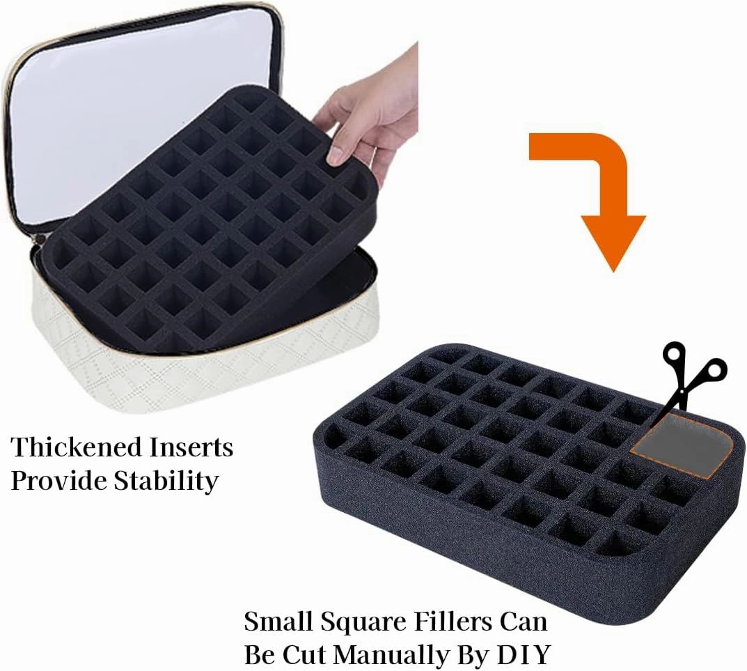 Nail Polish Bag organizer-Holds 40 bottles(15ml-0.5fl.oz)，Nail Polish Carrying Case Clear Multifunctional Cosmetic Travel Cases Makeup Bags Beige