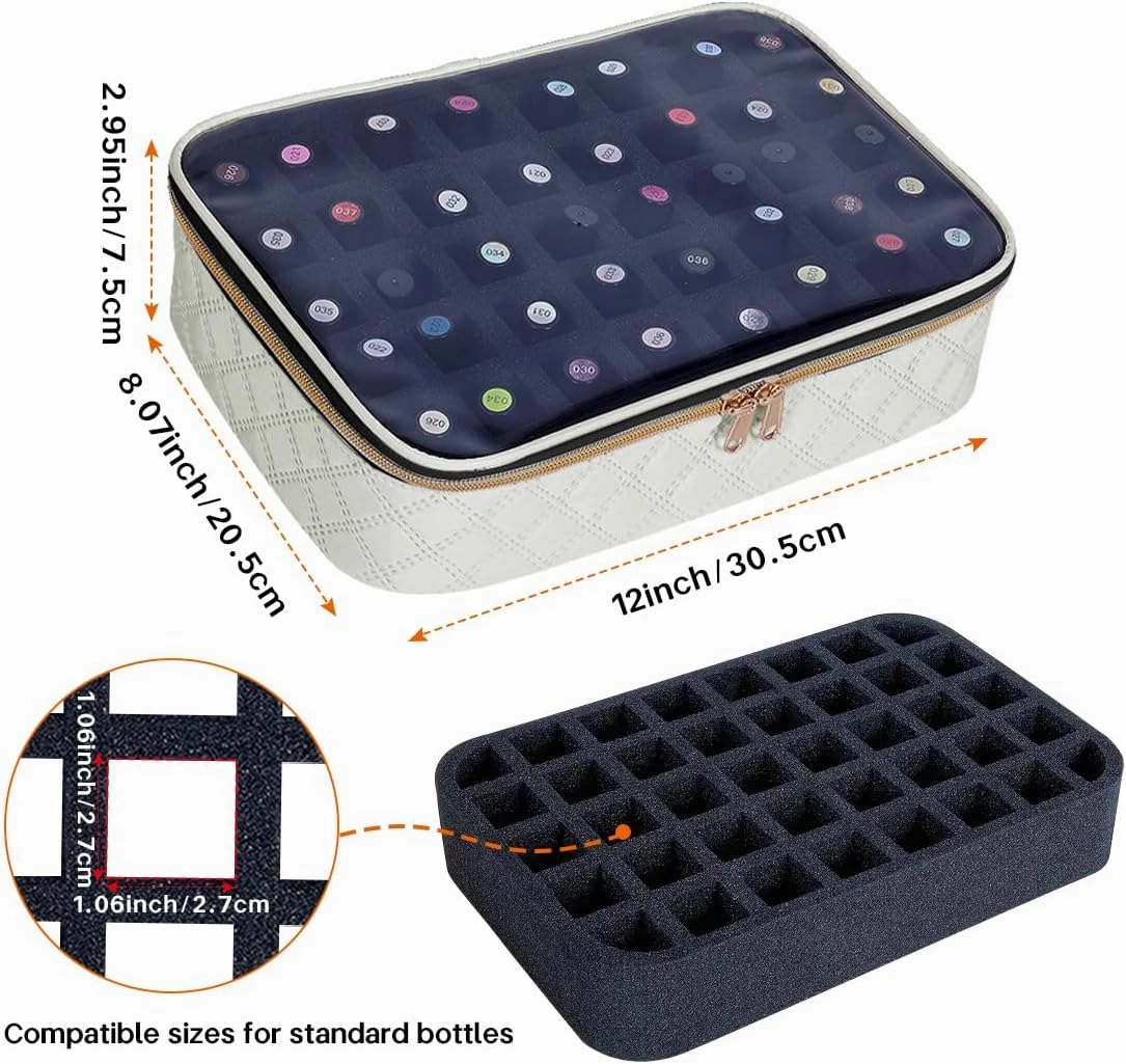 Nail Polish Bag organizer-Holds 40 bottles(15ml-0.5fl.oz)，Nail Polish Carrying Case Clear Multifunctional Cosmetic Travel Cases Makeup Bags Beige