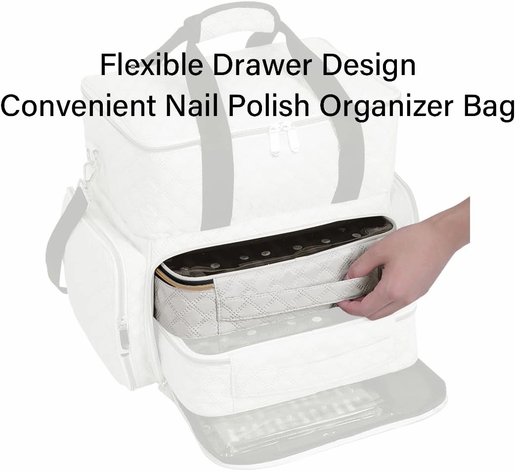 Nail Polish Bag organizer-Holds 40 bottles(15ml-0.5fl.oz)，Nail Polish Carrying Case Clear Multifunctional Cosmetic Travel Cases Makeup Bags Beige