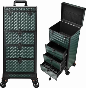 Nail Trolley Cart with 3 Drawers, Salon Station Cosmetology Case on Wheels Rolling Makeup Train Case Nail Case Organizer Beauty Salon Travel Case for Nailart,SPA,Hairstylist,Artist,Dark Green