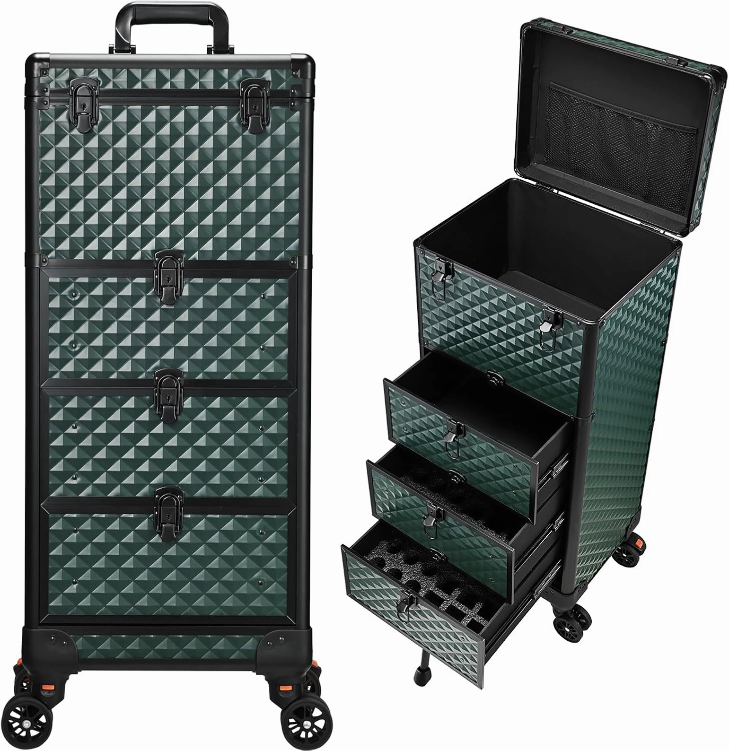 Nail Trolley Cart with 3 Drawers, Salon Station Cosmetology Case on Wheels Rolling Makeup Train Case Nail Case Organizer Beauty Salon Travel Case for Nailart,SPA,Hairstylist,Artist,Dark Green
