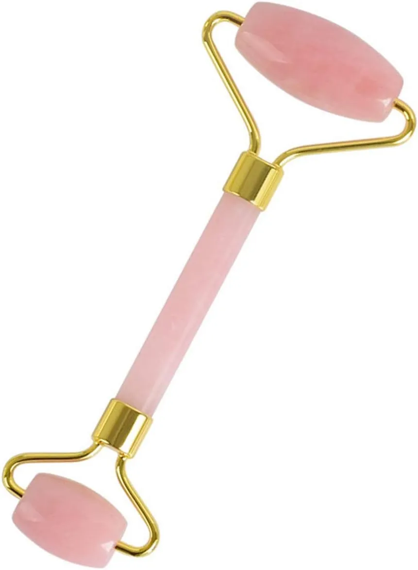 Nara Natural Crystal Face Double Head Massage Beauty Device Jade Roller (Rose/Pink Crystal)