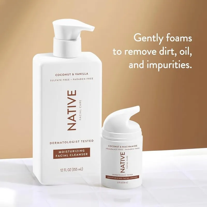 Native Moisturizing Face Wash, Spa Day Every Day Facial Cleanser (2 Pack) | Daily Face Cleaner for Radiant and Bright Skin, Coconut & Vanilla, 12 fl oz