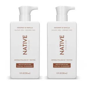 Native Moisturizing Face Wash, Spa Day Every Day Facial Cleanser (2 Pack) | Daily Face Cleaner for Radiant and Bright Skin, Coconut & Vanilla, 12 fl oz