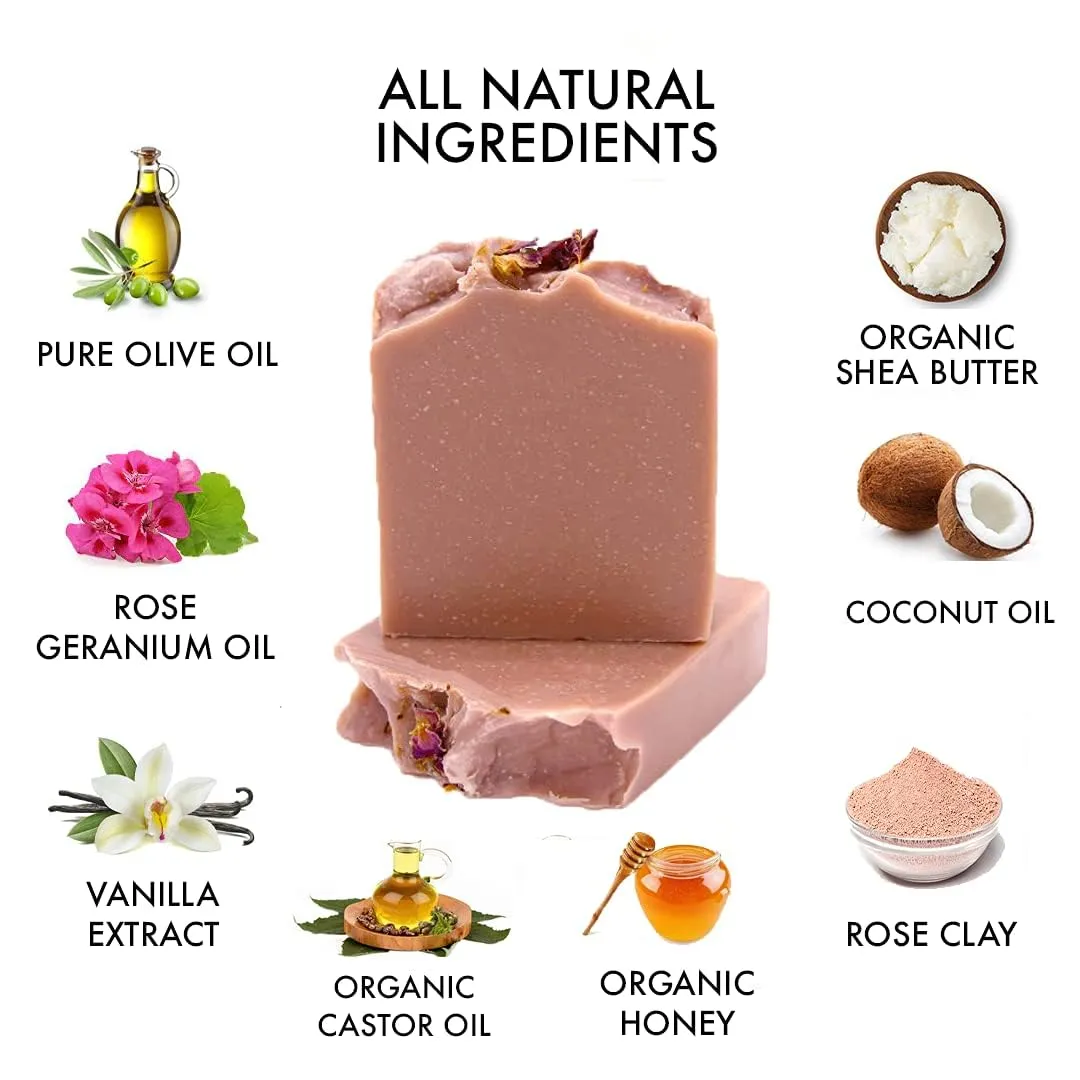 Natural Amor All-Natural Handmade Organic Soap Bar Set, Rose Honey Amor Soap Kit with pure Essential Oils, Gentle Body & Facial Soap for Unisex-adult,Total 8.6 oz, Made in USA, 2 Pack