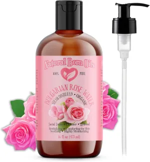 Natural Born Oils Rose Water, 16oz, Organic, Hydrating Facial Mist, Excellent for Revitalizing Skin, Natural Beauty Enhancer