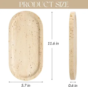 Natural Marble Tray 12"x6", Women Perfume Vanity Travertine Tray for Bathroom, Candle, Jewelry Stone Dish for Countertop, Key Organizer, for Home Decor, Kitchen, Kitchen