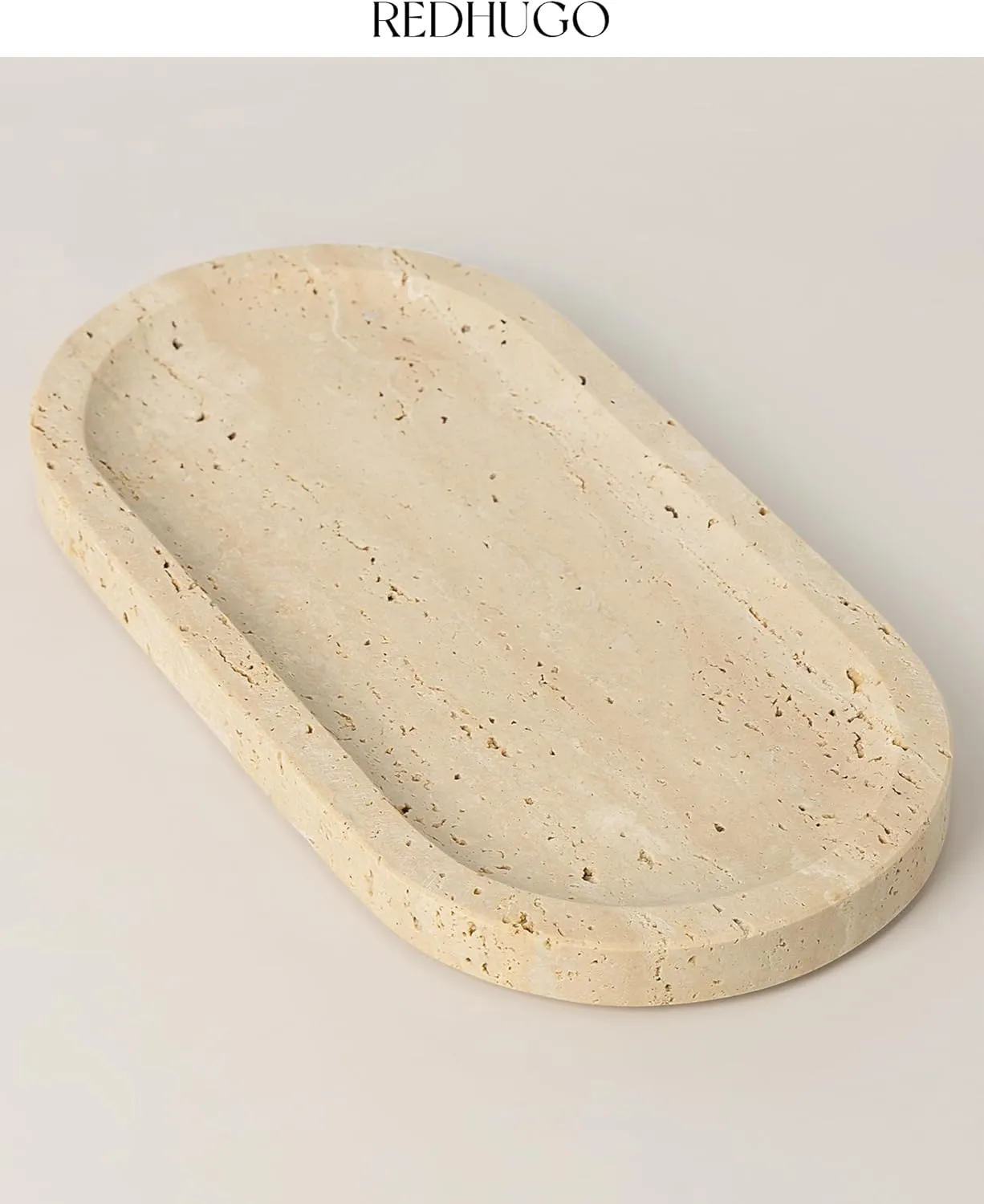 Natural Marble Tray 12"x6", Women Perfume Vanity Travertine Tray for Bathroom, Candle, Jewelry Stone Dish for Countertop, Key Organizer, for Home Decor, Kitchen, Kitchen