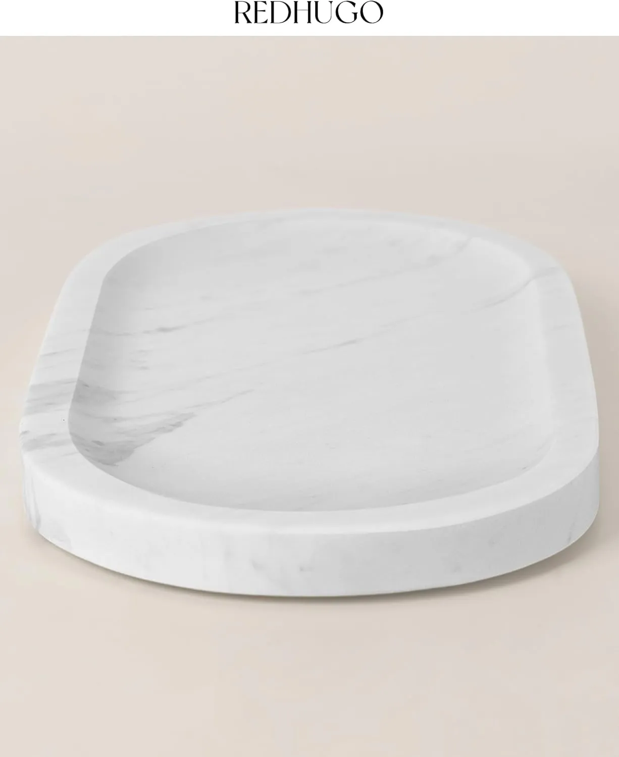 Natural Marble Tray 12"x6", Women Perfume Vanity Travertine Tray for Bathroom, Candle, Jewelry Stone Dish for Countertop, Key Organizer, for Home Decor, Kitchen, White Carrara