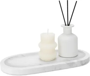 Natural Marble Tray 12"x6", Women Perfume Vanity Travertine Tray for Bathroom, Candle, Jewelry Stone Dish for Countertop, Key Organizer, for Home Decor, Kitchen, White Carrara