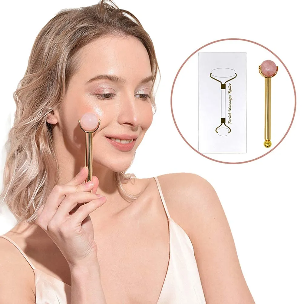Natural Stone Facial Beauty Roller Massager Stick Lift Skin Tightening Wrinkle With A Gift Box W3795 (gold)