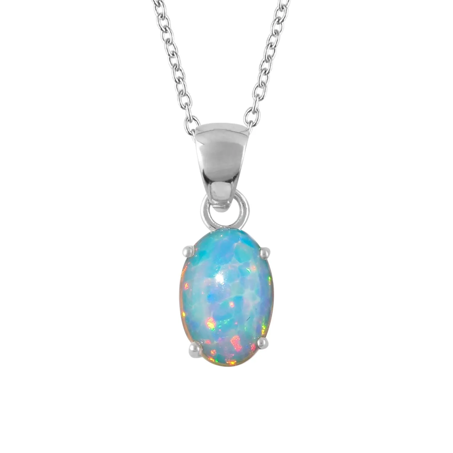 Natural Ultra Fire Ethiopian Welo Opal Gemstone Oval Prong Dainty Pendant Necklace, Handmade Jewelry, Healing Chakra Crystals, Birthstone, 925 Sterling Silver Chain 20" Gift for Women
