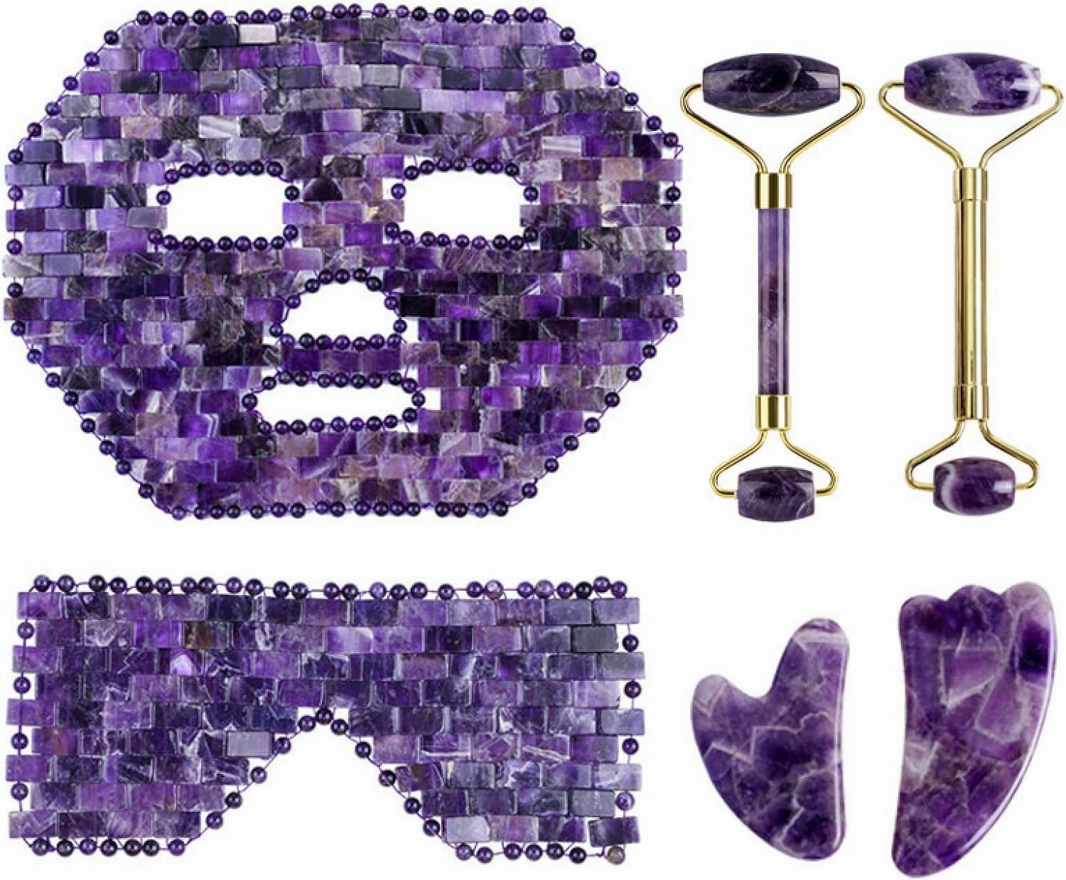 Natural Amethyst Jade Mask Gua Sha Roller Massager For Face Body Gouache Stone Scraper Facial Skin Home Use Devices,type 1