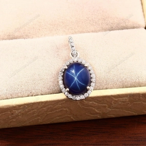 Natural Blue Star Sapphire Pendant Solid 925 Sterling Silver Engagement Charm Pendant Star Sapphire Necklace
