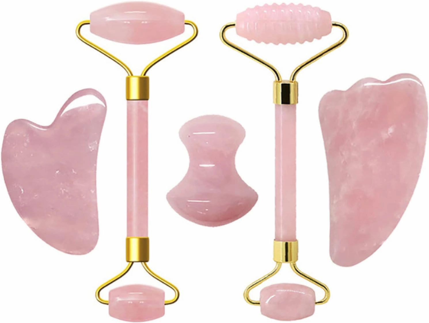 Natural Gouache Scraper Jade Roller Rose Quartz Massage Roller Gouache Scraper Pink Crystal Facial Scraper Jade Facial Roller,Type A