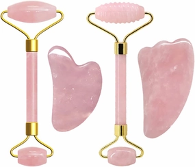 Natural Gouache Scraper Jade Roller Rose Quartz Massage Roller Gouache Scraper Pink Crystal Facial Scraper Jade Facial Roller,Type B