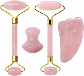 Natural Gouache Scraper Jade Roller Rose Quartz Massage Roller Gouache Scraper Pink Crystal Facial Scraper Jade Facial Roller,Type C