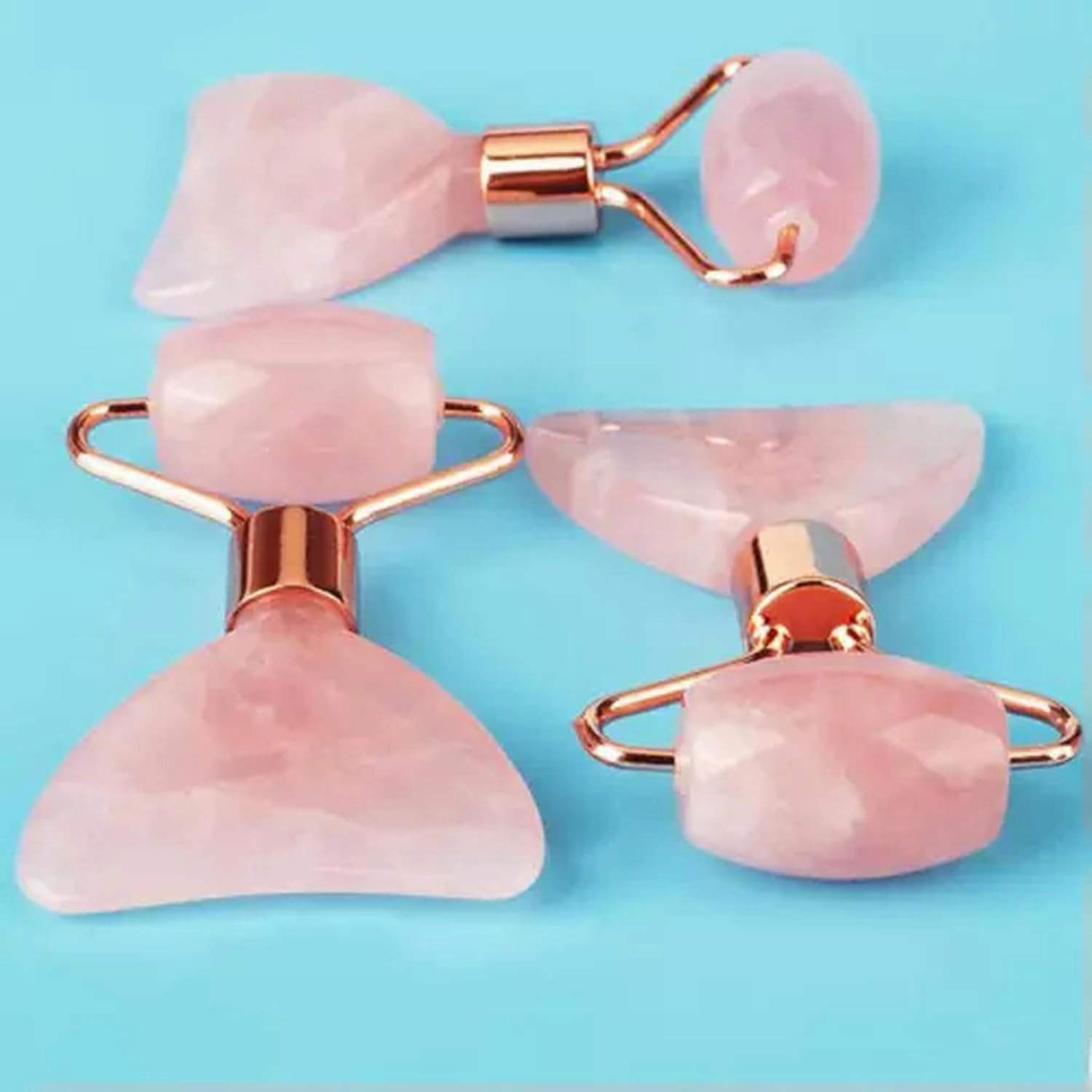 Natural Jade Quartz Crystal Facial Eye Massager Roller Gua Sha Therapy Tool Gift-Rose Quartz