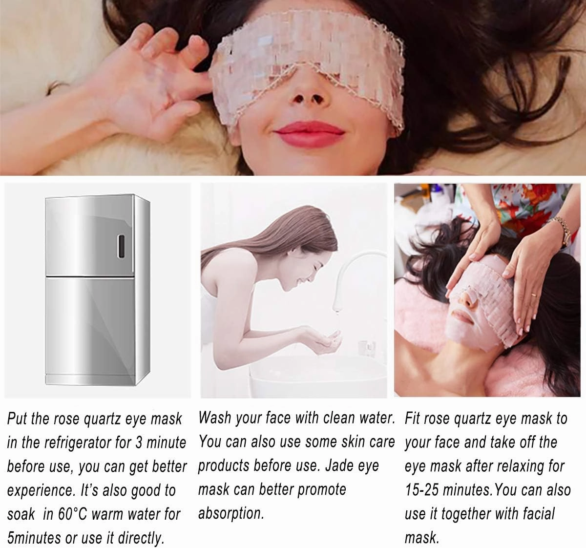 Natural Jade Sleep Mask & Blindfold,Natural Jade Eye Mask,Anti-Aging Hot or Cold Therapy Eye Mask Which is Soothing Cooling Detoxifying (Rose Quartz)