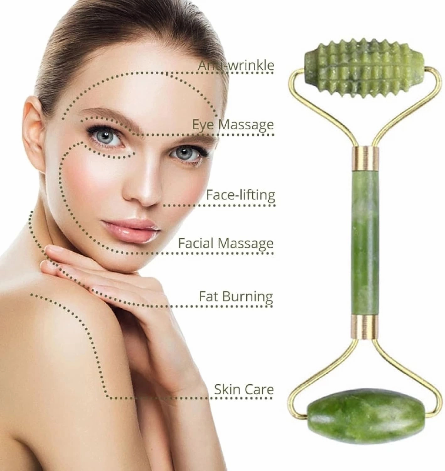 Natural Jade Stone Gua Sha Roller Eyes Mask Relax Face Eye Body Back Massage for Facial,Type 2