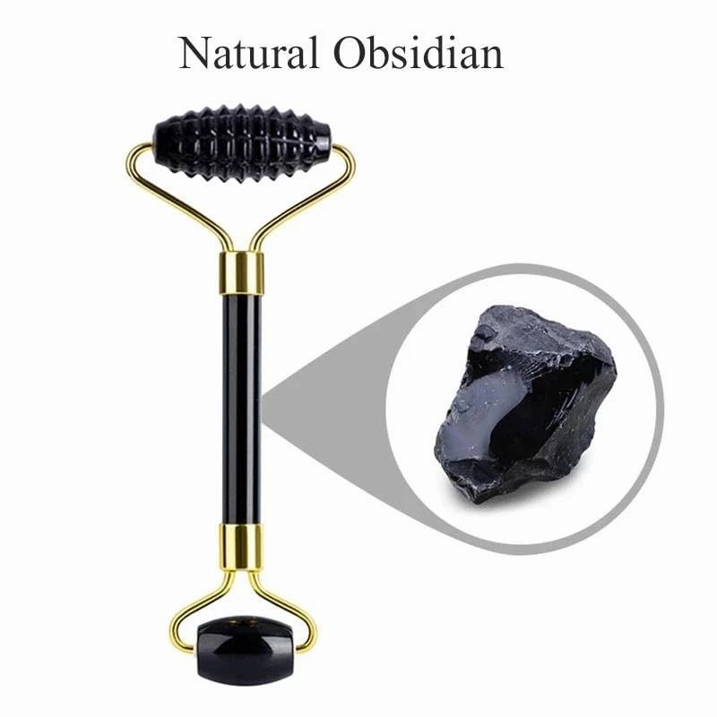 Natural Obsidian Mask Face Eyes Mask Scraper Massage Roller Set Jade Stone Facial Lifting Skincare Beauty Tools (Style 1)