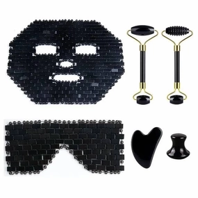 Natural Obsidian Mask Face Eyes Mask Scraper Massage Roller Set Jade Stone Facial Lifting Skincare Beauty Tools (Style 1)