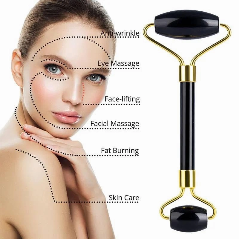 Natural Obsidian Mask Face Eyes Mask Scraper Massage Roller Set Jade Stone Facial Lifting Skincare Beauty Tools (Style 1)