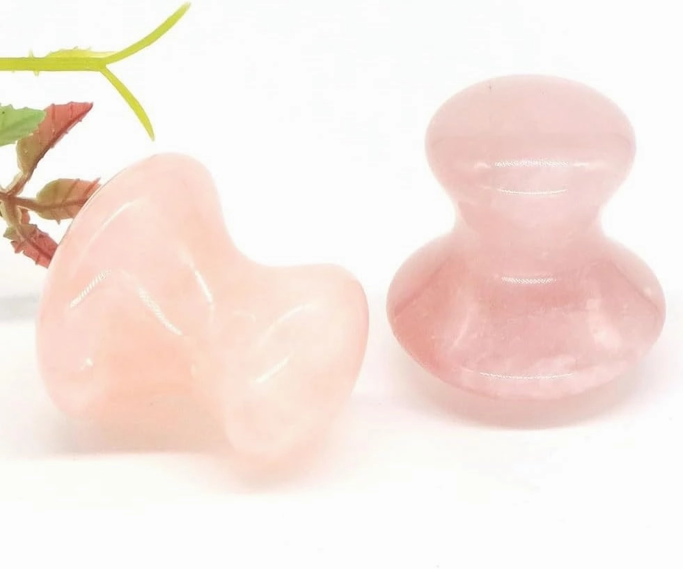 Natural Rose Quartz Crystal Mushroom Facial Massage Reiki Healing Energy Stone Gua Sha Skin Care Face Massager SPA Lifting Tools,Rose Quartz