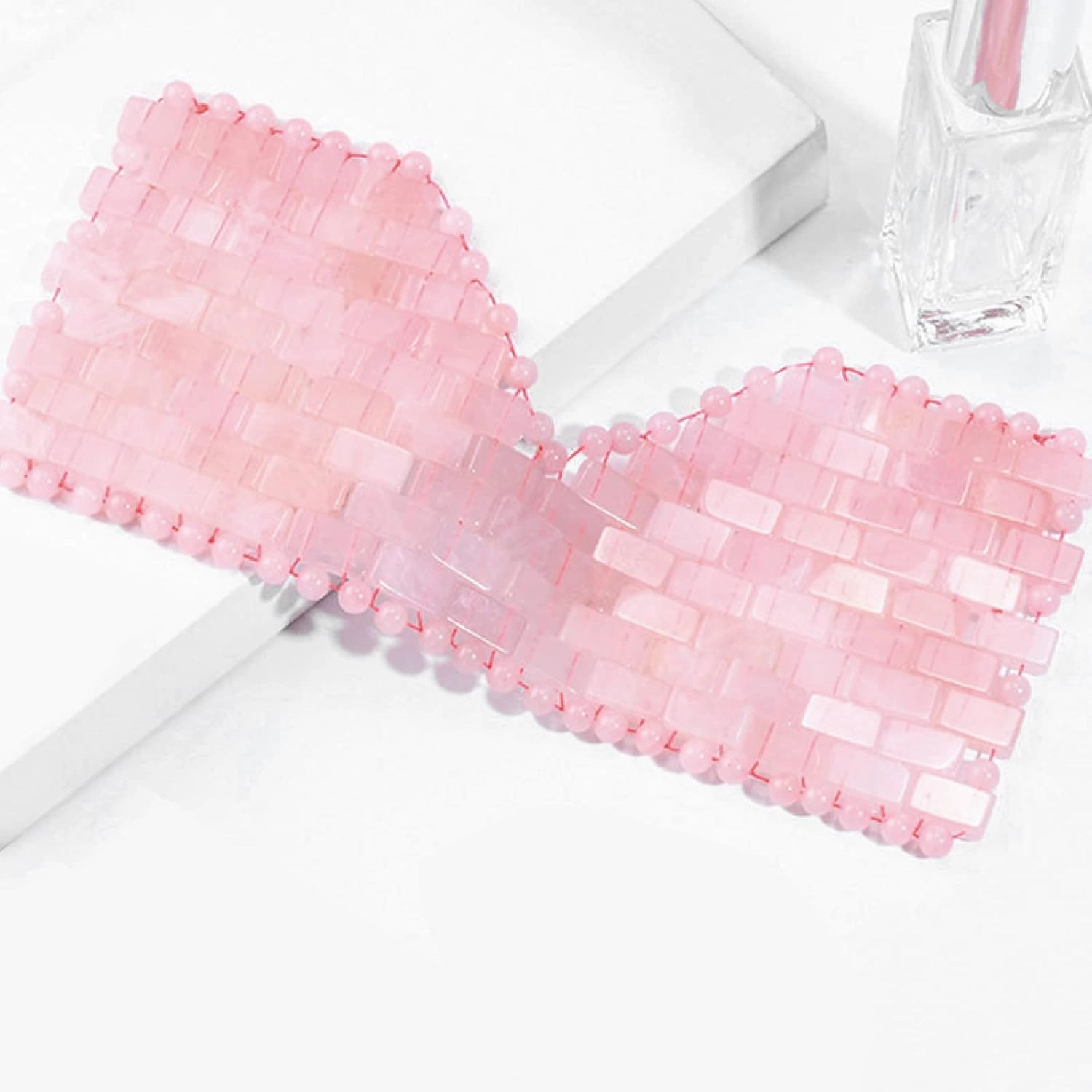 Natural Rose Quartz Eye Mask Kit Jade Stone Roller Gua Sha Massage Tool Facial Massager Set,3 in 1-Pu No Box