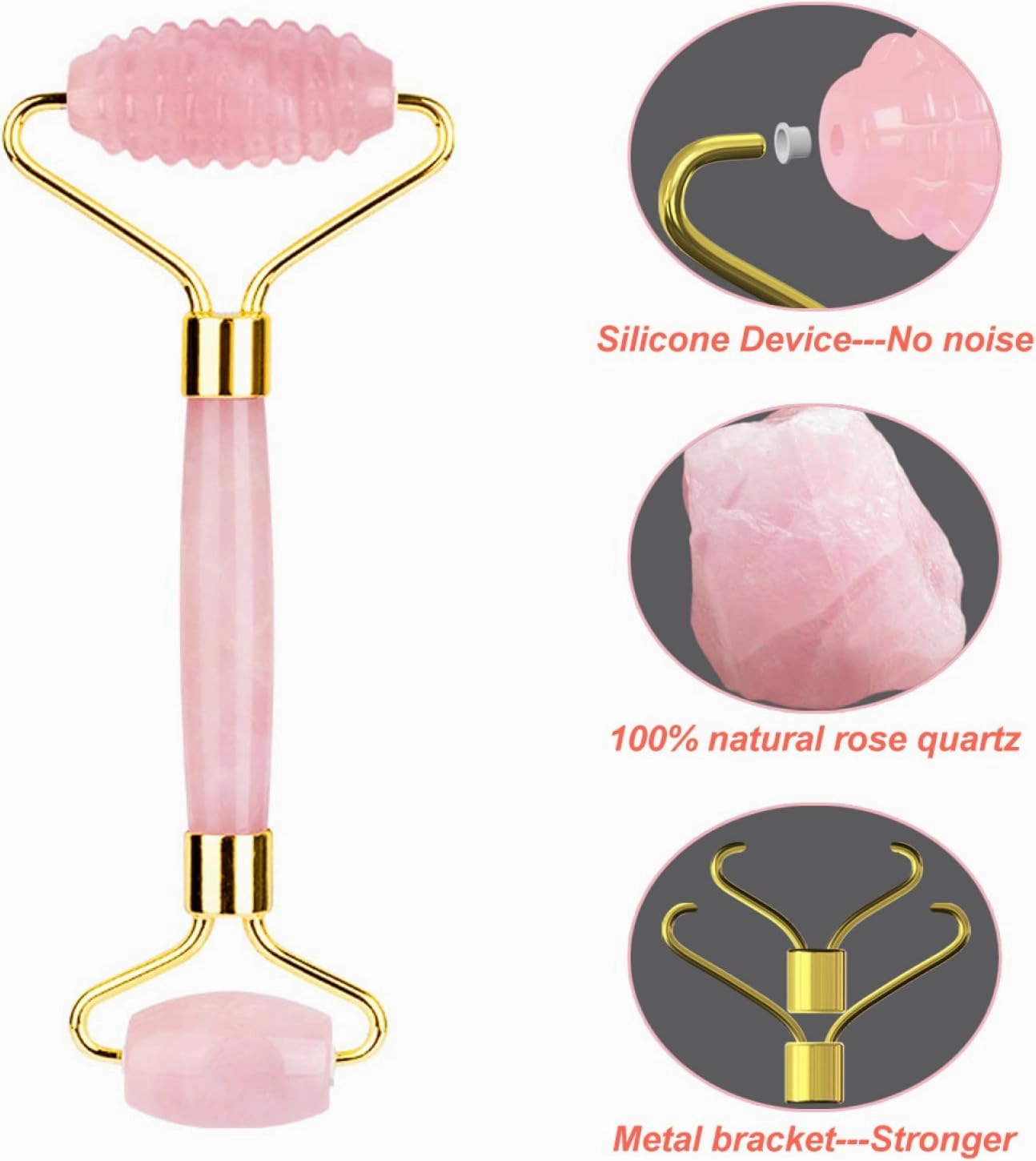 Natural Rose Quartz Eye Mask Kit Jade Stone Roller Gua Sha Massage Tool Facial Massager Set,3 in 1-Pu No Box