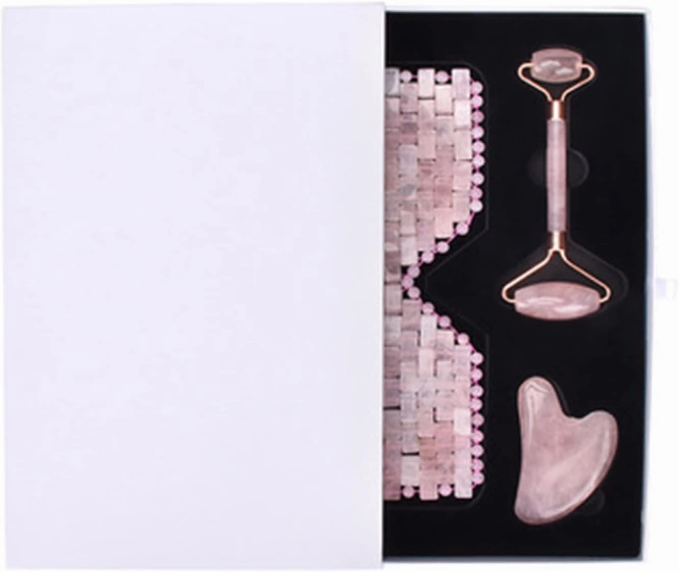 Natural Rose Quartz Face Jade Mask Tool Pink Crystal Jade Eye Mask Gouache Stone Facial Crystal Massager,3Pcs Set With Box