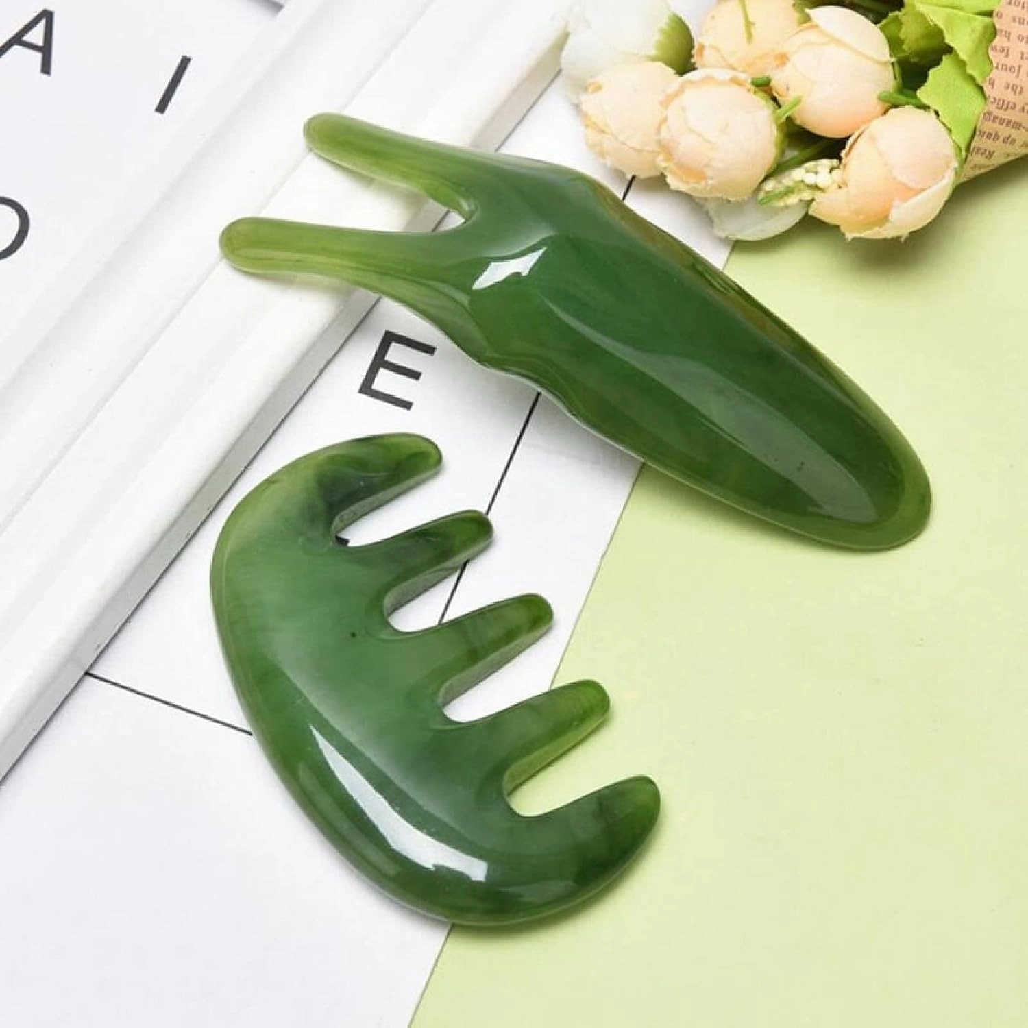 Natural Rose Quartz Jade Y-Shaped Fork Massage Plate Nose Massage Face Lifting Stone Scraping Facial,A