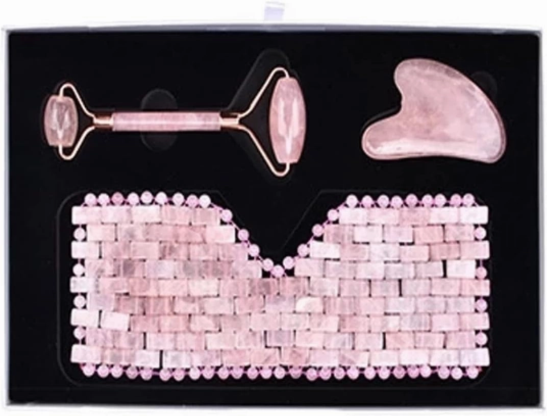 Natural Rose Quartz Sleep Jade Face Mask Massager Crystal Relaxation Facial Jade Roller Eye Mask Massage Tools,Type 4 with Box