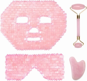 Natural Rose Quartz Sleep Jade Face Mask Massager Crystal Relaxation Facial Jade Roller Eye Mask Massage Tools,Type 4 with Box