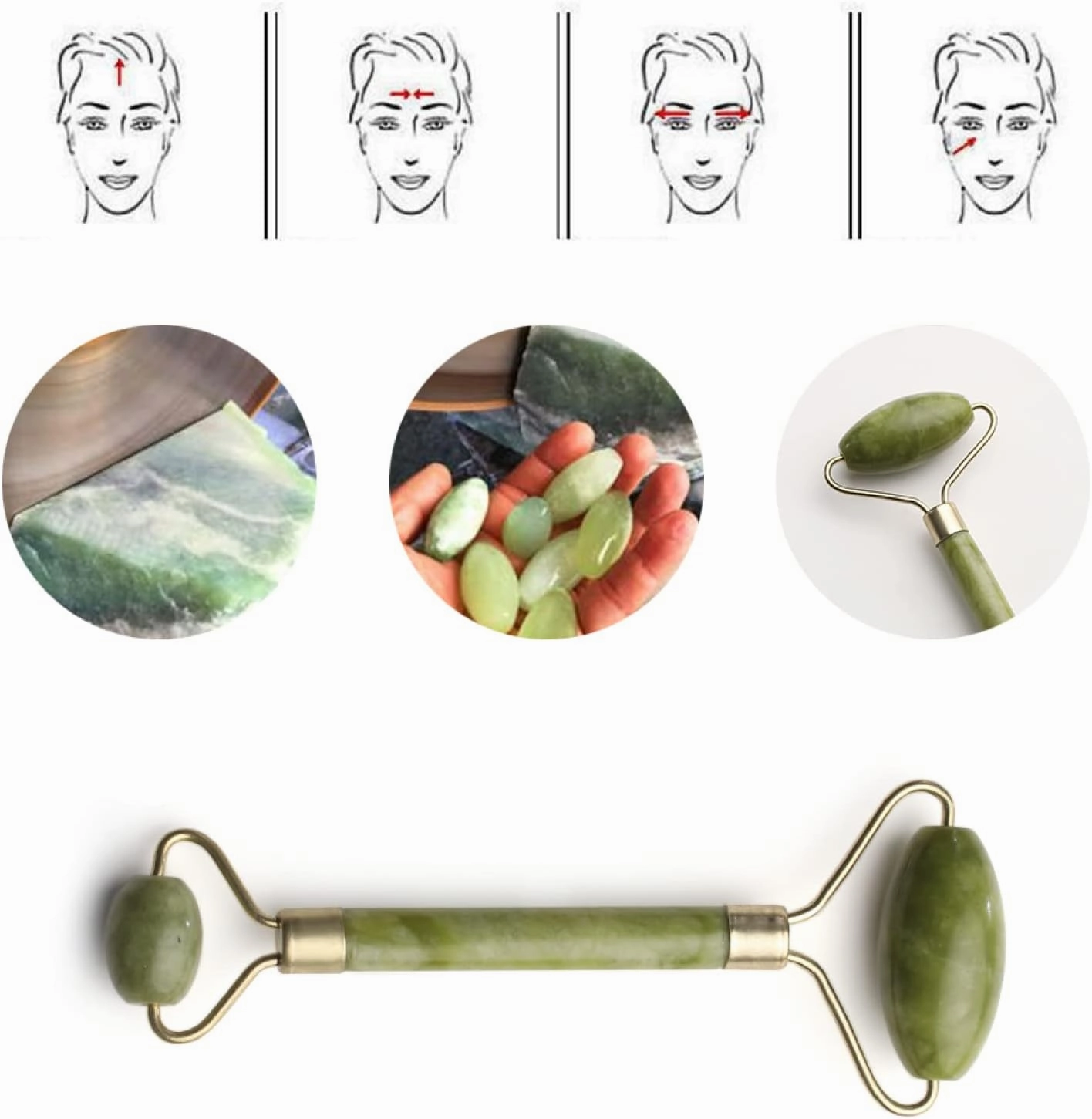 Natural Rose Quartz Stone Face Massager Mushroom Jade Stone Facial Roller,C