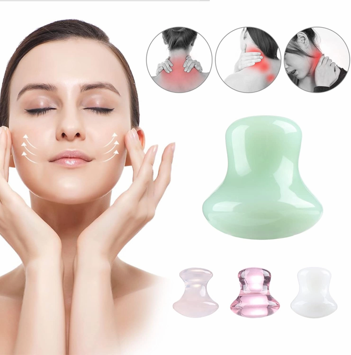 Natural Rose Quartz Stone Face Massager Mushroom Jade Stone Facial Roller,C