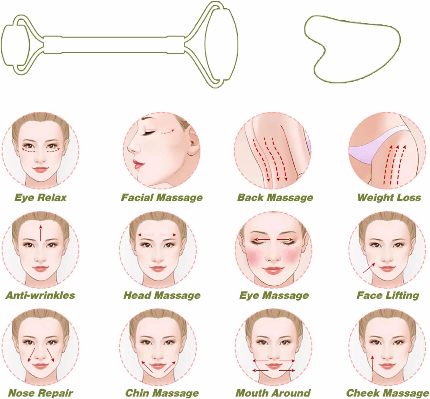 Natural Stone Jade Eye Mask Face Massage Roller Guasha Board Eye Mask Gouache Scraper Facial Massager Jade Roller,Jade Eye Mask